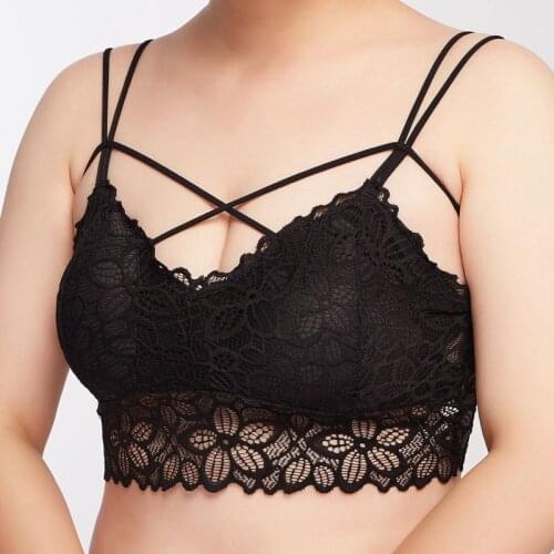 2019 Ladies Large Size Sexy Bottoming Bra Sling Vest Solid Color Bud Jacquard Cross Hollow Bra