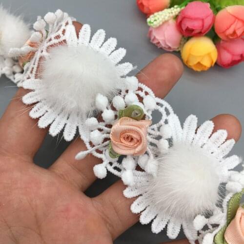 10X African Lace Fabric Pompom Flower Cotton Embroidered Lace Trim Ribbon Fabric Bridal Wedding Dress DIY Sewing Craft 2019