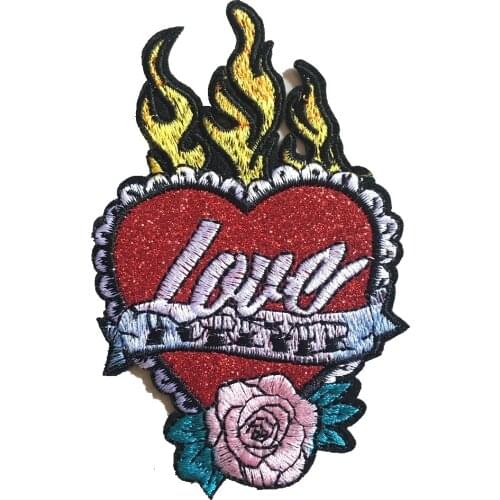 2PCS Iron on Patches for Clothes Heart-shaped Love Rose Embroidered Patch 14.5x8cm DIY Garment Accessories Embroidered Appliques