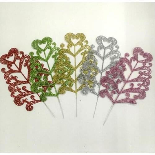 20pcs 35cm Artificial Glitter Banana Leaf Branch For Flower Arrangement Wedding Christmas Tree Party Home Garden Decoration