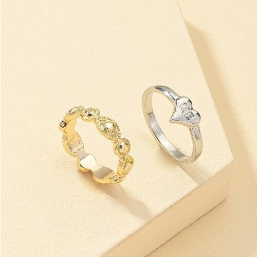 2021 Ins Gold Metal Heart Me Letter Irregular Minimalism Knuckle Finger Piercing Rings Trendy Korean Fashion Women Party Jewelry