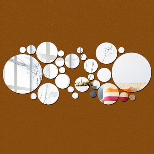 30pc/set DIY Small Round Point Acrylic Mirror Effect Sticker Wall Sticker Mirror Surface Wall Stickers Home Decoration 2 Colors