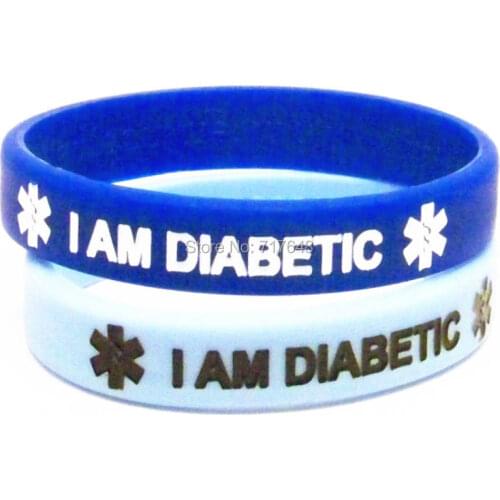 300pcs i am diabetic wristband silicone bracelets rubber cuff wrist bands bangle free shipping by FEDEX