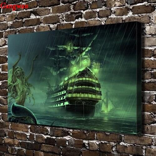 5d diy Diamond painting ship Cross Stitch kit full square round Diamond Embroidery mosaic sexy mermaid pirates boat Home Decor