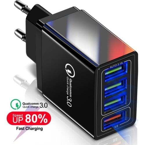 QC3.0 Fast Quick Charger 4 USB Wall Adapter EU US Plug Power Adapters Converters Accessories For Mobile Phone Type Cable