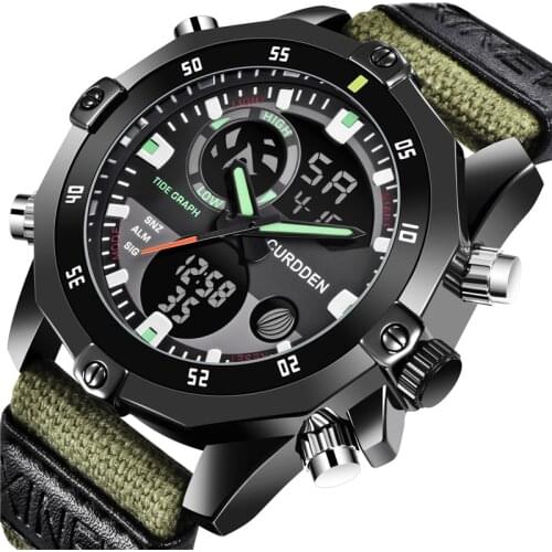 Outdoor Sport Watch For Men Green Nylon Band Shock Waterproof Quartz Clock Dual Time Digital Military Wrist Watches Mens Relogio