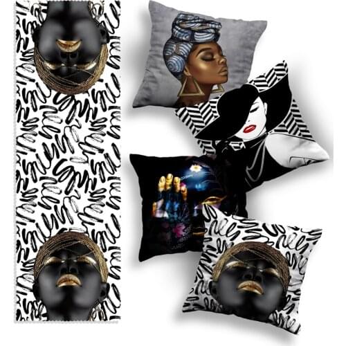 Black Home Special Design 4 Piece Pillow decorate Case and Runner Set By Hand Knitted Handmade 2021 New Cushion High Quality home Decoration