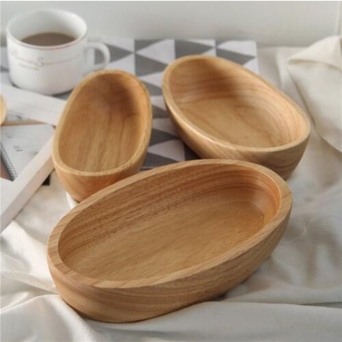 New Oak Boat Wooden Tray Solid Wood Oval Dish Fruit Dessert Disk Plate Tea Food Server Dishe Drink Platter Food Plate Snack Tray