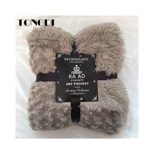 TONGDI Long Plush Blanket Super Soft Warm Elegant Rose Woolen Zipper Blanket Decor For Winter Couch Cover Bed Sofa Bedspread