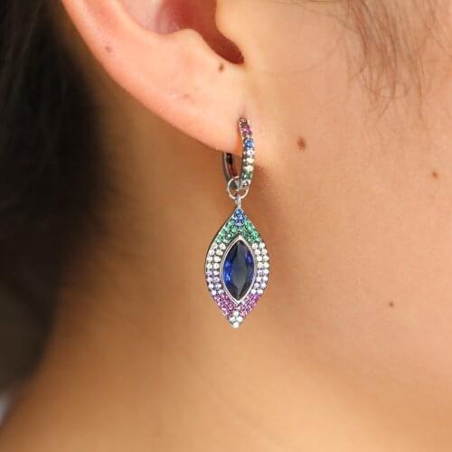 Elegant fashion evil eye charm rose gold color fashion sparking women turkish evil eye crystlal colorful cz dangle earring girls