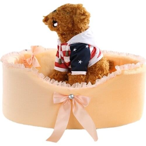 Cute Lace round Pet Dog Bed, Thick Kennel in Autumn and Winter,Removable and Washable Warm Pet Sofa Cushion Dog Supplies Pet Bed