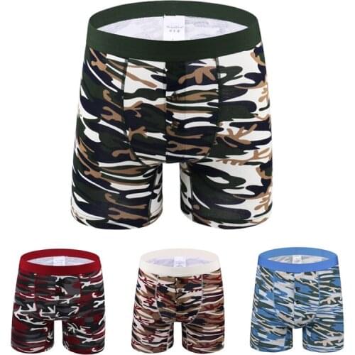 Mens four-corner sexy underwear cotton sweat-absorbent and moisture-proof camouflage sports long boxer briefs 6XL code
