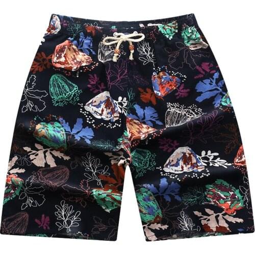 2021 Men Summer Quick-drying Cotton Linen Sports and Leisure Large Size Solid Color Printed Beach Pants Swimsuit Swim Shorts