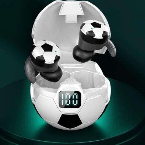 New football TWS wireless bluetooth 5.1 earphones round mini sports earphones waterproof and non-inductive delay gaming earphone