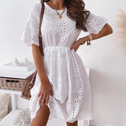 Платье 2021 Womens Summer Solid Casual O-Neck Sexy Hollow Suspenders Beach Dress Skirt midi dress white dress casual dress