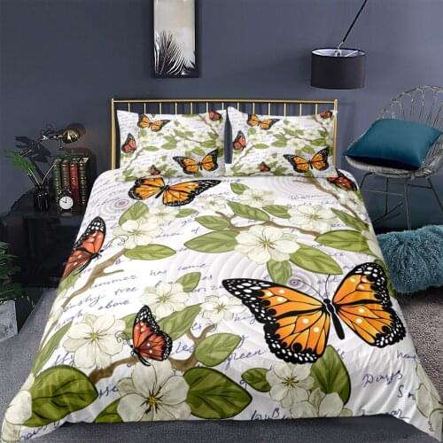 3D Butterfly Pattern Printed Duvet Cover Pillowcase Green Plant Bedding Set Colorful Quilt Cover Child Adult Single Queen King