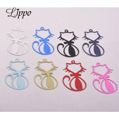 50pcs AB5283 20*33mm Cat Pendant Painted Cats Print Charms Jewelry Making