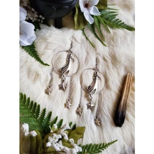 Silver Plated Hand Hoop Earrings Witchy Gifts Witchy Woman Witch Lovers Dangle Earrings