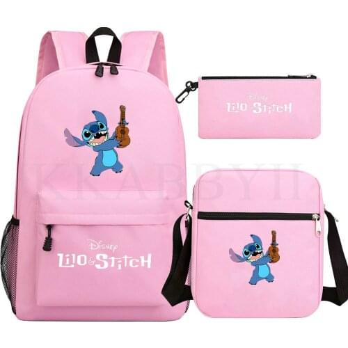 Disney Stitch Printed Backpack 3Pcs/Set Students Cartoon School Bag Men Casual Travel Rucksack Boys Teens Bookbag