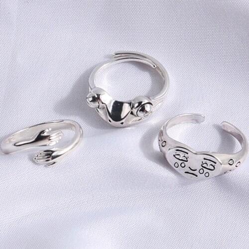 Silver stainless steel ring for women adjustable open ring Frog hug cry stainless steel ring women rings 925 silver plated