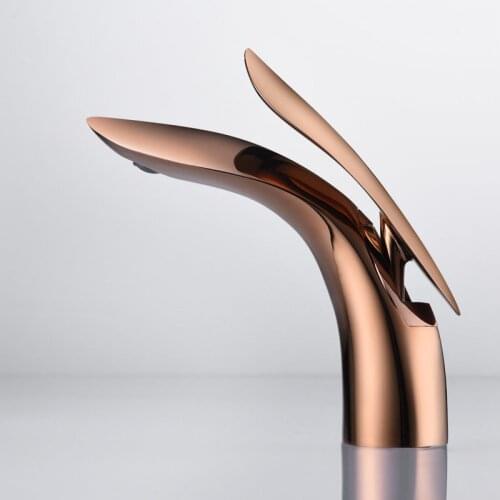 Bathroom Basin Faucet Total Brass Lavatory Sink Mixer Tap Hot & Cold Toilet Basin Faucet Bathroom Crane Leaf-Shape Tap Torneira