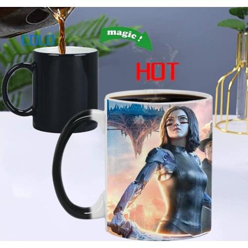 Alita Battle Angel Creativity Heat Sensitive Magic Color Changing 11oz Ceramic Mugs Coffee Cow Milk Tea Cup Interesting Gift