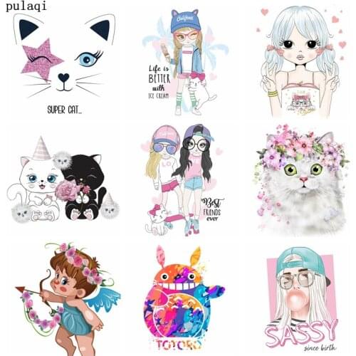 Pulaqi DIY Cartoon Thermal Stickers Iron on Transfer for Clothes Stripes Cute Patch Heat Transfer Vinyl Iron Applique on Clothes