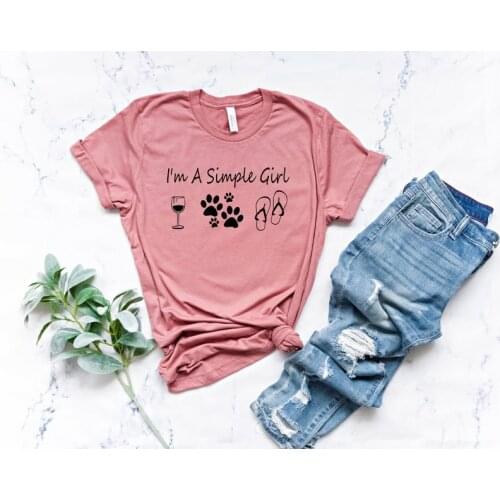I Am A Simple Girl T-shirt Womens Wine Themed Shirt Simple Women Dog Shirt Wine Lover V-neck T-shirt Christmas Gift X-mas