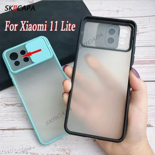 Push Window Lens Protection Phone Case For Xiaomi 11 Lite Soft Silicone Matte Shockproof Back Cover For Mi 11 Lite Case Capa