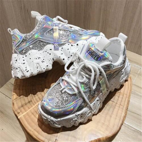 Women Chunky Sneakers Designer Dad Shoes 2020 New Platform Shining Black Red Ladies Ulzzang Fashion Leather Casual Shoes Woman