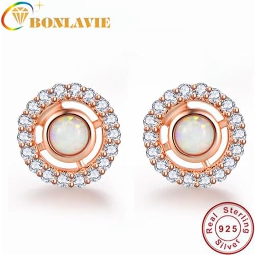 BONLAVIE Opal Cubic Zirconia Rose Gold 925 Silver Earrings for Women Wedding and Engagement Gift
