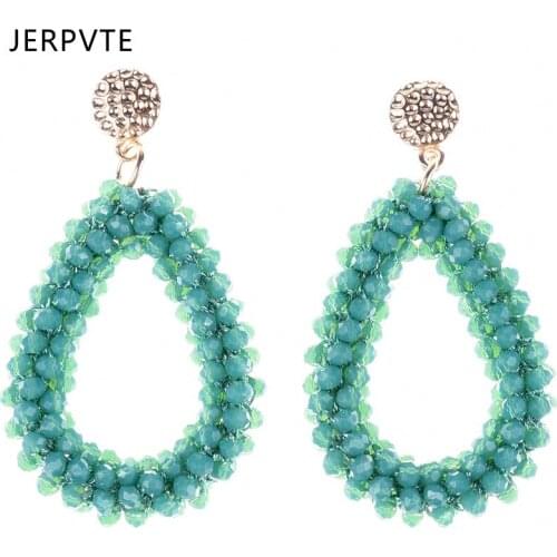 JERPVTE New Bohemian Ethnic Style Beads Statement Earrings Big Hollow Teardrop Drop Earrings For Women Wholesale 2018