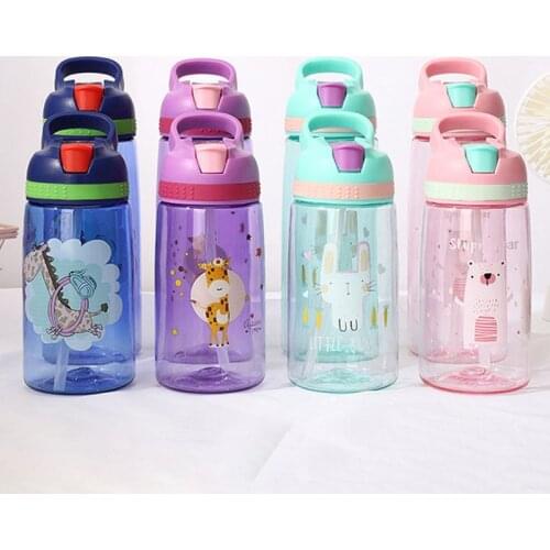 1Pcs Straw Cups Water Bottle Portable Cute Cartoon 450ML for Sport Hiking Climbing BPA Free Transparent Leak Proof