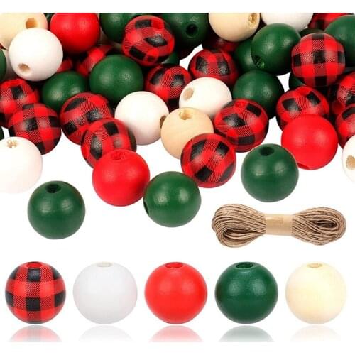 200 Piece Of Christmas Wooden Beads Natural Polished Beads For Christmas Party Holiday DIY Craft Garland Jewelry Making