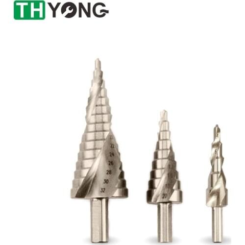 3pcs HSS Round Shank Pagoda Drill Wood Metal Hole Cutter Spiral Groove Step Cone Drill Bit Hand Tools 4-12/20/32mm
