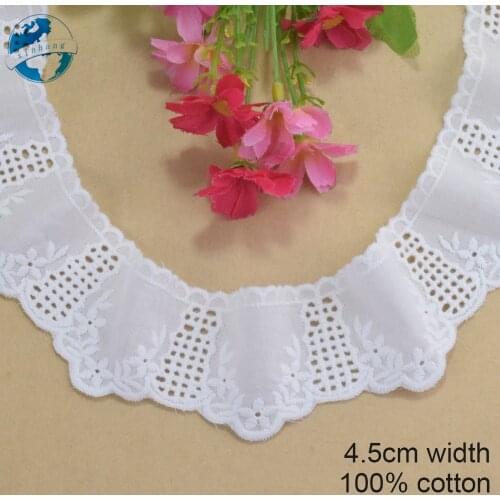 4.5cm 100% Cotton Embroidery Lace Sewing Ribbon Guipure Dress Trim Fabric Warp Knitting DIY Garment Wedding Accessories#4229