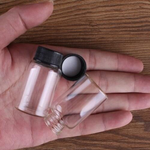 5pcs 15ml 27*50mm Mini Glass Jars Glass Bottles with Black Plastic Caps Message Bottles Potion bottles Glass Vials