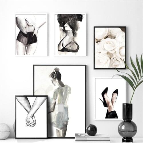 Abstract Sexy Girl Body Hand Lines Wall Art Poster and Prints Flower Canvas Painting Simple Home Decor Interior Pictures