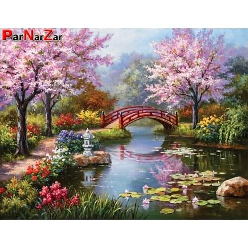 ParNarZar 5D DIY Diamond Painting Full Square New Arrival Bridge Scenery Sets Tree Landscape Kits White Canvas DIY Home Decor