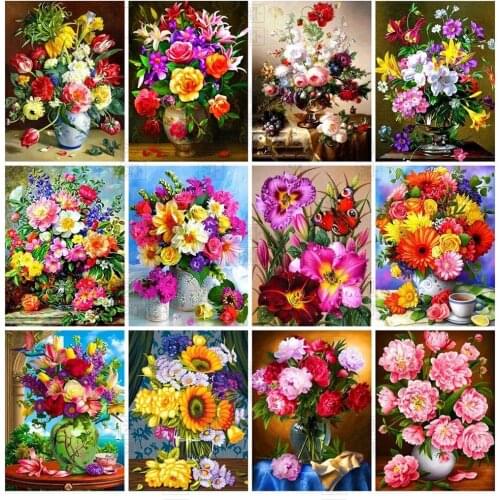 5D Diamond Paintings Flower Vase Full Square and Round Wall Art Embroidery Picture of Rhinestone Handicraft Home Decoration Gift