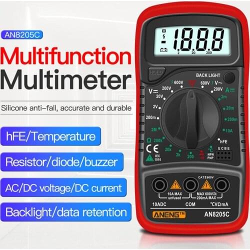 AN8205C Digital Multimeter AC/DC Ammeter Volt Ohm Tester Meter Multimetro With Thermocouple LCD Backlight Portable