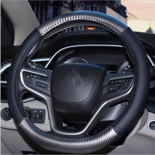 Car-styling Steering Wheel Cover Carbon Fiber Leather 37-38CM Cars Wheel Covers Anti Slip Breathable Universal Auto Accessories