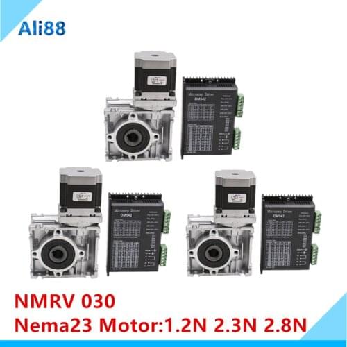 Free shipping！3axis stepper motor worm gearbox cnc kit: NMRV030 Ratio 1:10/15/20/25/30/40/50 Geared+NEMA23 with driver DM542
