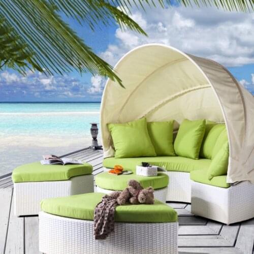 Freeshipping Lounger Outdoor Rattan Sofa Lying Bed Balcony Villa Outdoor PU Rattan Chairs Sets