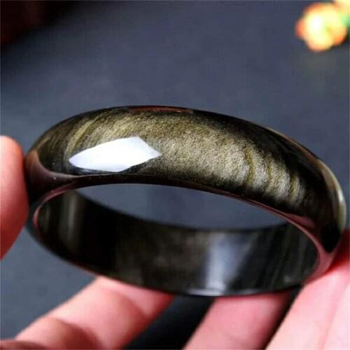 Natural Gold Obsidian Bangle Jewelry For Women Man Gift Crystal 15mm Beads Stone 53mm 54mm 55mm 56mm 57mm 58mm 59mm 60mm AAAAA