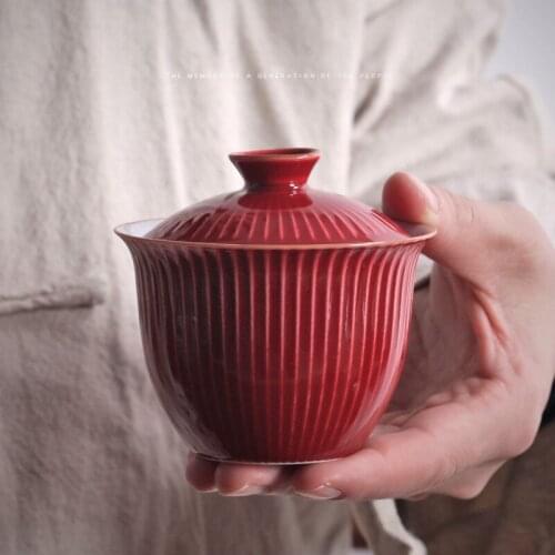 Ceramic Striped Gaiwan Porcelain Big Tea Bowl Teaware Tureen Teaset Drinkware Home Decor Accessories