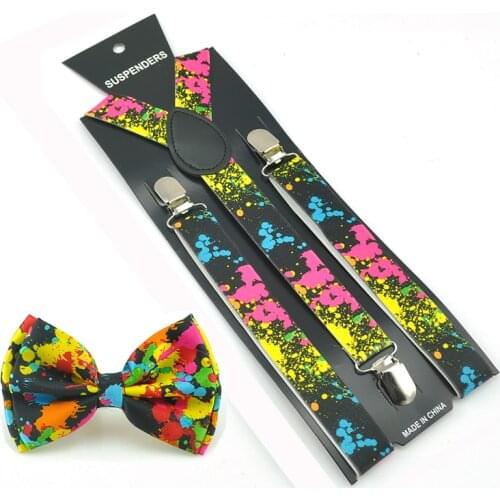Women Men Unisex "2 Bomb painting" Suspender and Bowtie Set Y-Shape Piano keys Sets Office Casual Bowtie Set Formal Dress Gift