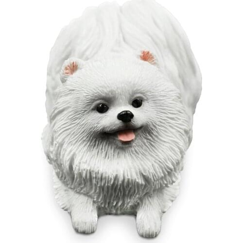 Hot-sale Mini-white Pomeranian Simulation Dog Model Car Mounted Home Resin Crafts Figurines Miniatures Murals Decoration Crafts