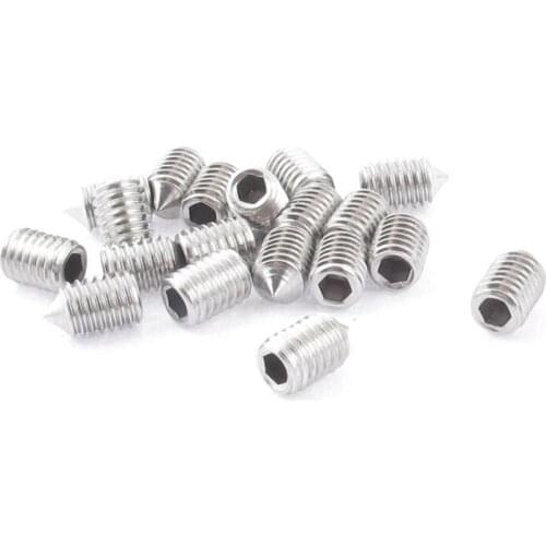 M5 x 8mm Cone Point Hex Socket Set Grub Screw Silver Tone 20 pcs