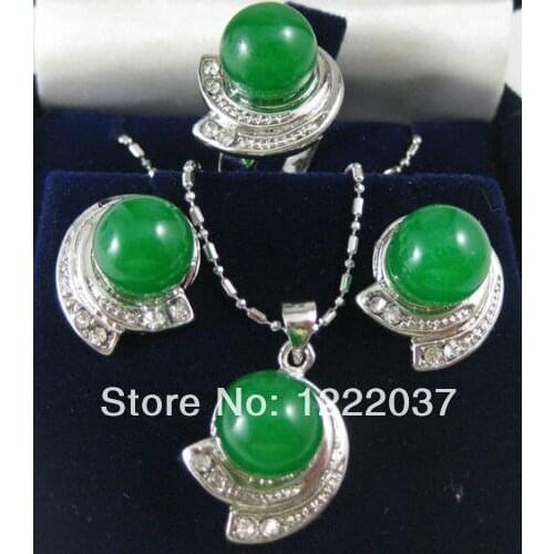 Fashion black Green stone Earrings&Ring&Necklace Pendant Set